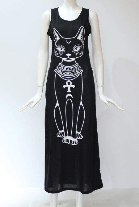 Casual Cat Print Boho Maxi Dress