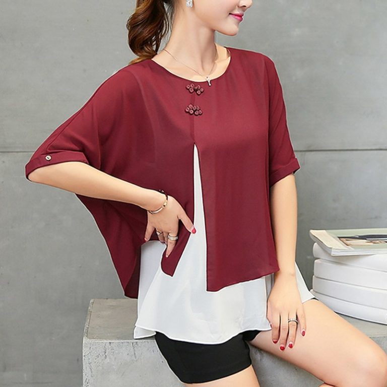 Batwing Short Sleeve Two Layer Ladies Top Fashion Design Store
