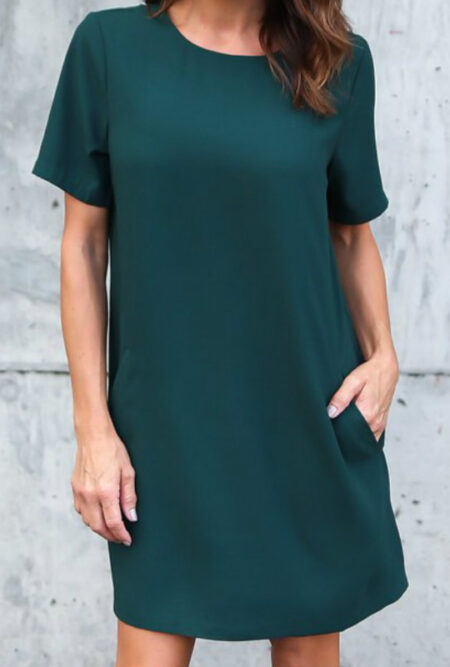 Chiffon Dress Solid Pockets