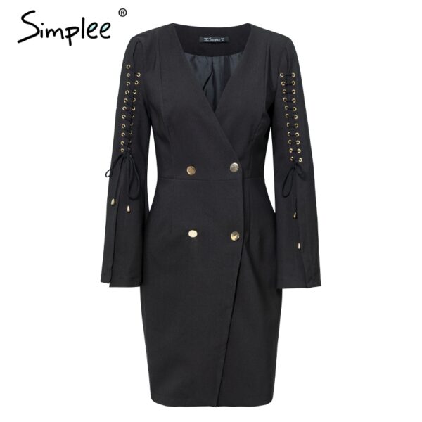 Elegant Lace Up Split Women Blazer Mini Dress - Image 6