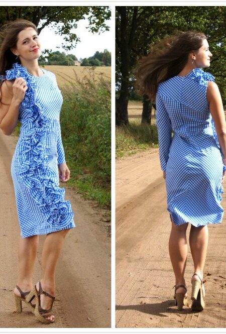 Asymmetric Pleated Patchwork One-Shoulder Dress