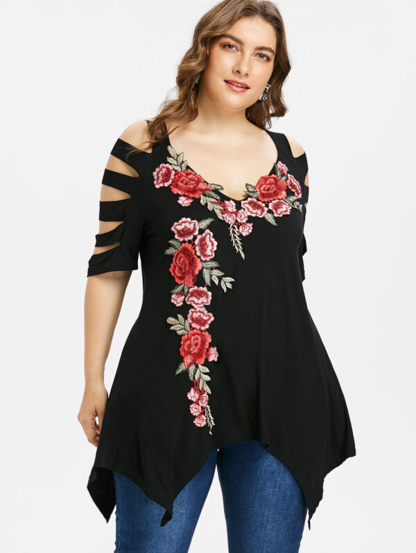 Plus Size Cut Embroidery Top  For Women