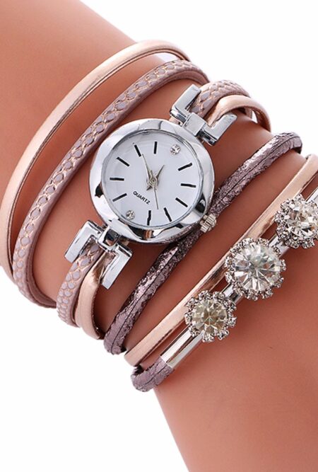 Rhinestone Leather Bracelet Watch