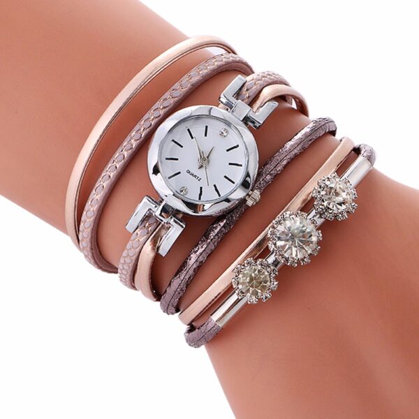 Rhinestone Leather Bracelet Watch - Image 2