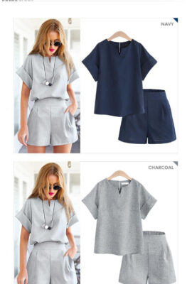 Casual Cotton Linen V-neck Short Sleeve Set