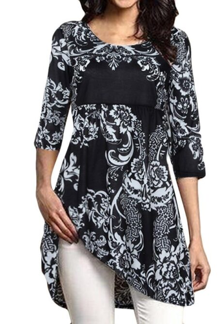 Long Sleeve Tunic Top Blouse Floral Printed