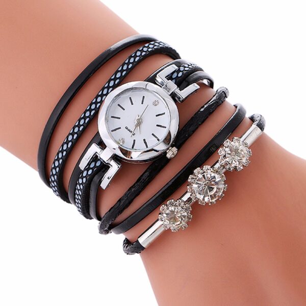 Rhinestone Leather Bracelet Watch - Image 5