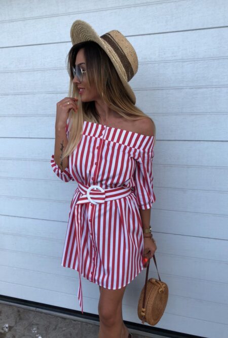 Half Sleeve Slash Neck Dress