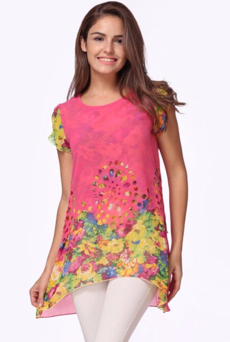 Chiffon Blouses Floral Print Blouse Hollow Out