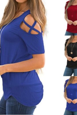 Short Sleeve Strappy Cold Shoulder T-Shirt