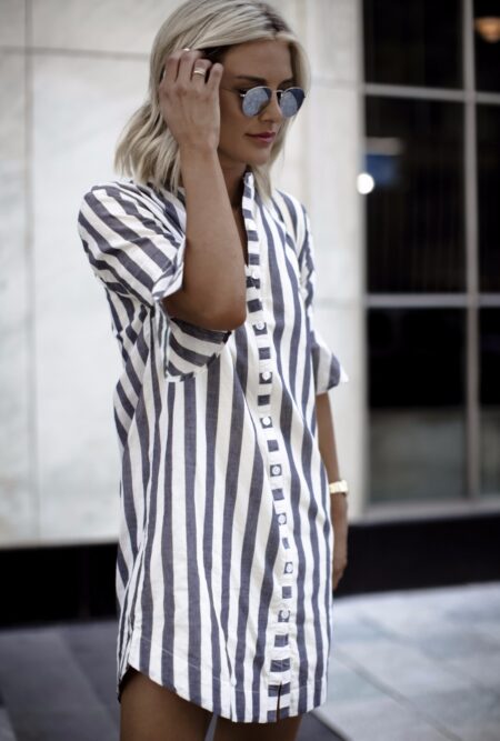 Horn Sleeve Striped Half Sleeve Top