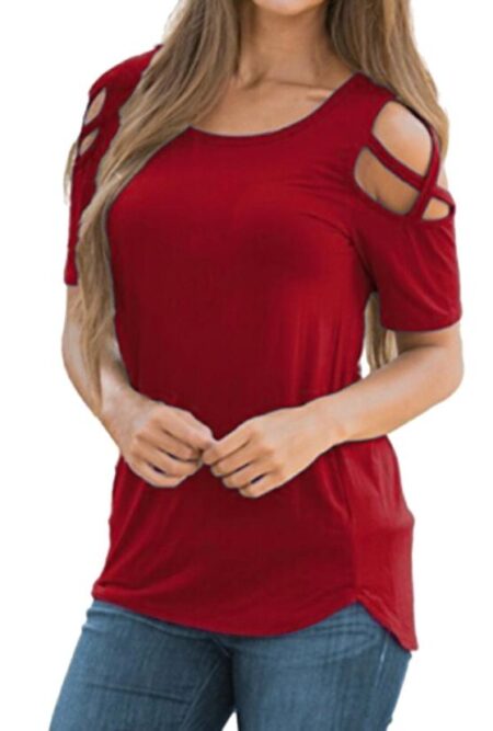 Short Sleeve Strappy Cold Shoulder T-Shirt