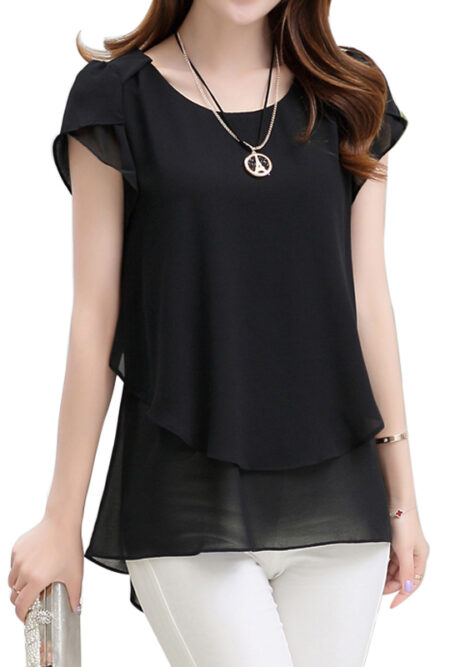 Elegant Plus Size  Ruffles Chiffon Blouse