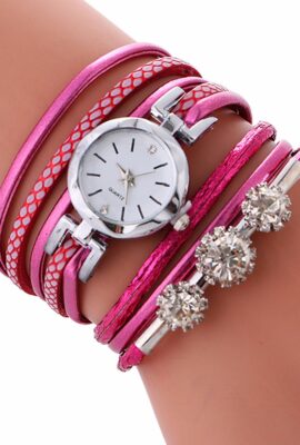 Rhinestone Leather Bracelet Watch