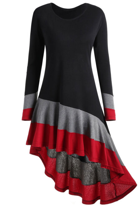 Plus Size  Asymmetric  Long Sleeve Dress