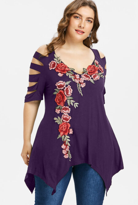 Plus Size Cut Embroidery Top  For Women