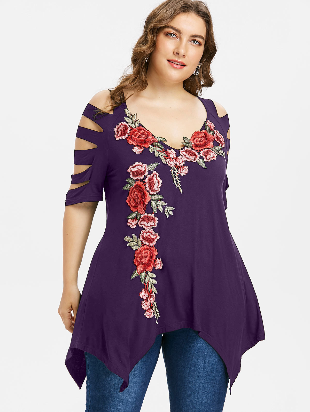 Plus Size Cut Embroidery Top For Women - Fashion Design Store