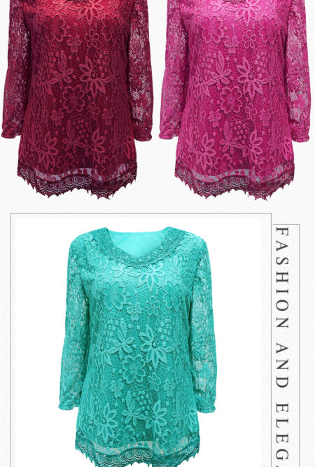 Elegant Floral Lace Plus Size Blouse