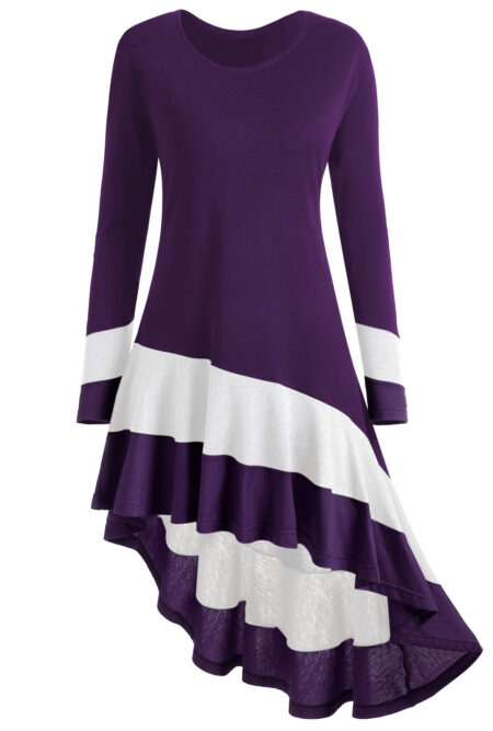 Plus Size  Asymmetric  Long Sleeve Dress