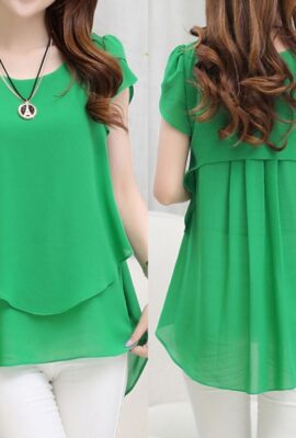 Elegant Plus Size  Ruffles Chiffon Blouse