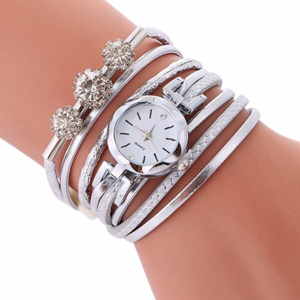 Rhinestone Leather Bracelet Watch - Image 3