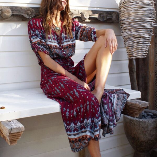 Three Quarter Sleeve Floral Print Dress