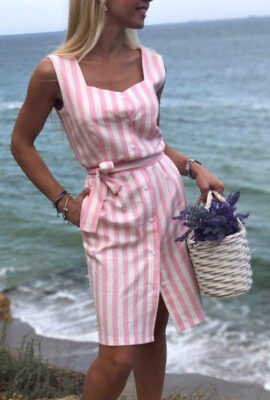 Navy Blue, Pink Striped Dress