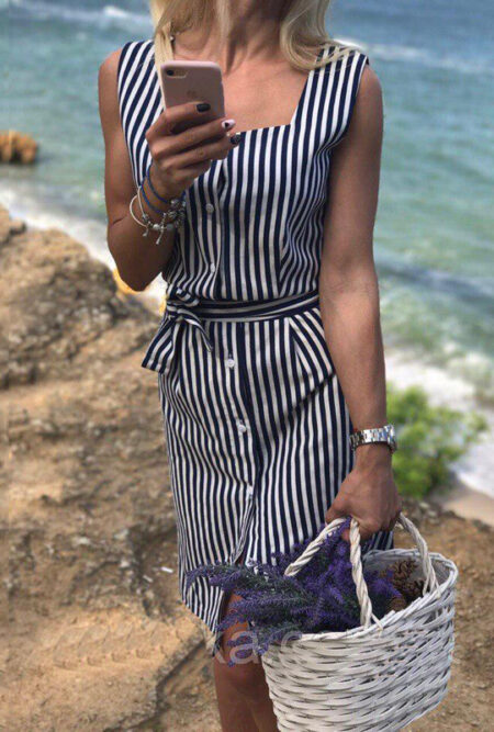 Navy Blue, Pink Striped Dress