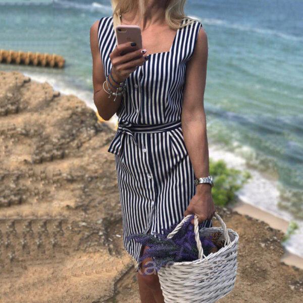 Navy Blue, Pink Striped Dress - Image 2