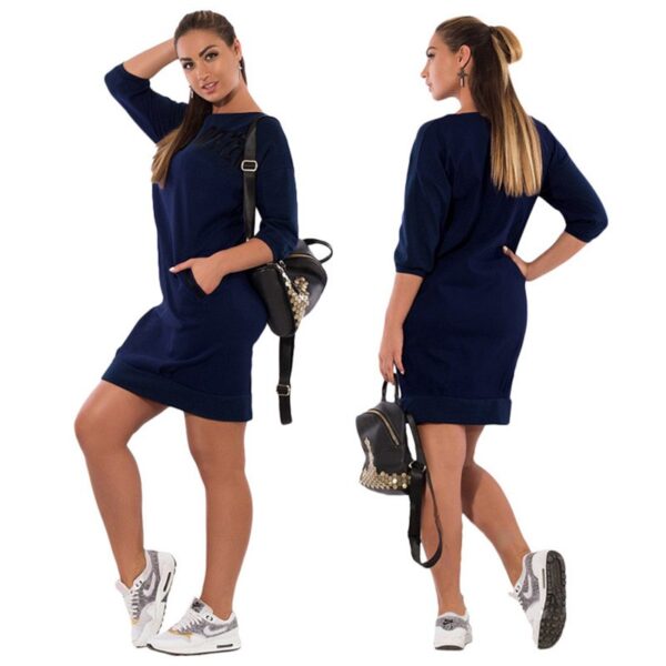 Three-Quarter Sleeve  Letter Print Casual Autumn Dress - Image 4