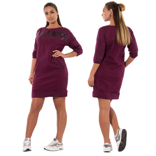 Three-Quarter Sleeve  Letter Print Casual Autumn Dress - Image 3