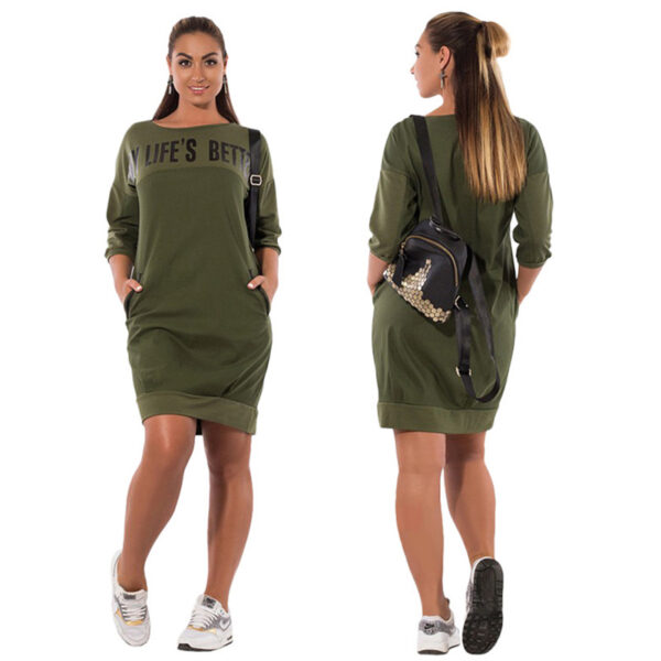 Three-Quarter Sleeve  Letter Print Casual Autumn Dress - Image 2