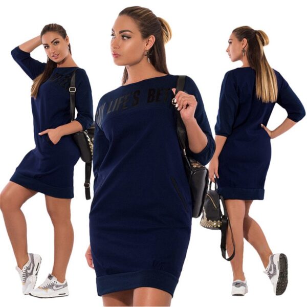 Three-Quarter Sleeve  Letter Print Casual Autumn Dress