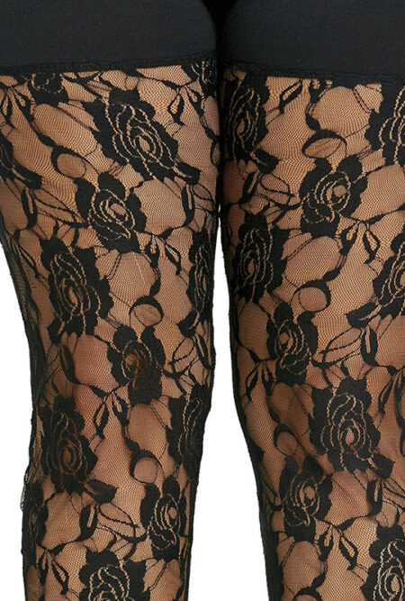 Plus Size High Waist Black Sexy Floral Lace Sheer Legging