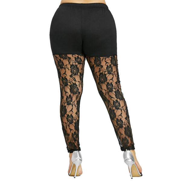 Plus Size High Waist Black Sexy Floral Lace Sheer Legging - Image 3