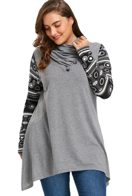 Plus Size  Heaps Collar Vintage Ethnic Blouse