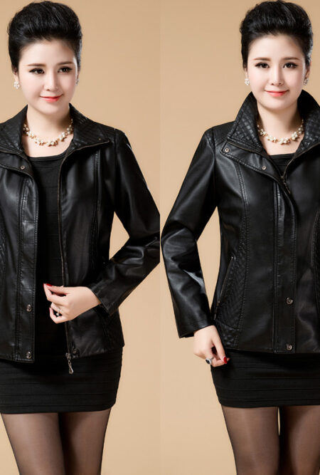 Soft  Elegant Pu Leather Zipper Female Outerwear