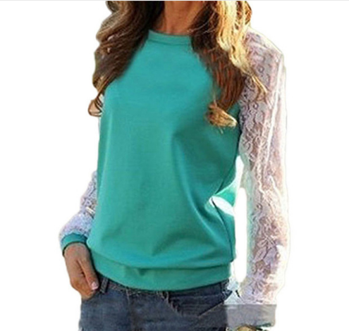 Fashion Lace Patchwork Long Sleeve Sweatshirt - Fashion Design Store