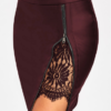 Pencil Zip Up Skirt, Lace Insert, Fitted Faux Leather, - Image 2