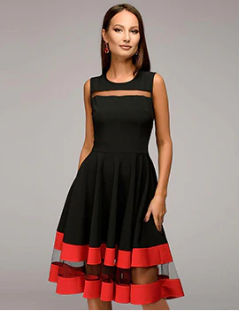 A Line O Neck Mesh Patchwork Knee Length Dress