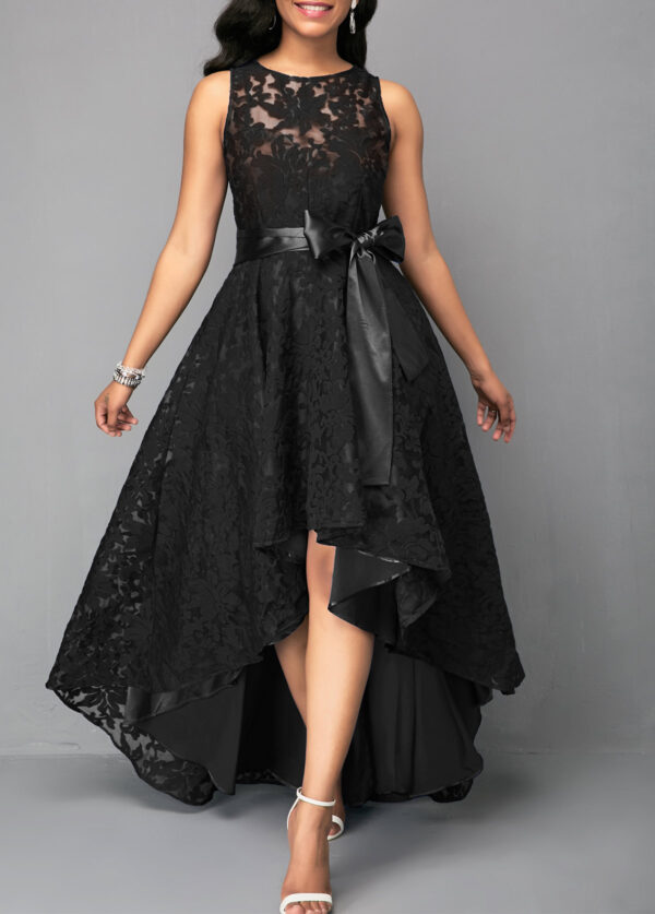Sleeveless Belted Lace Panel Maxi Dress - Image 2