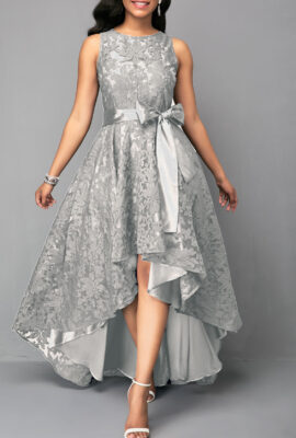 Sleeveless Belted Lace Panel Maxi Dress