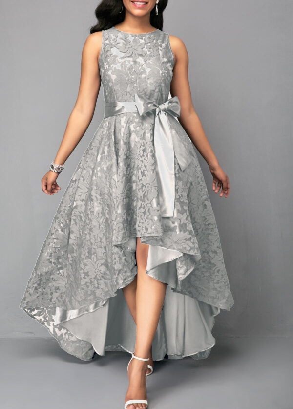 Sleeveless Belted Lace Panel Maxi Dress