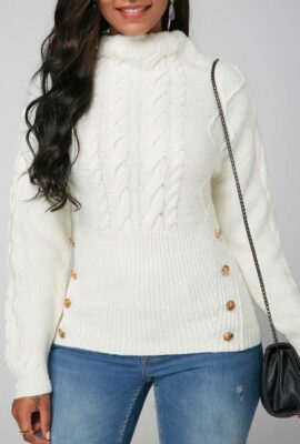 Long Sleeve White Cable Knit Sweater