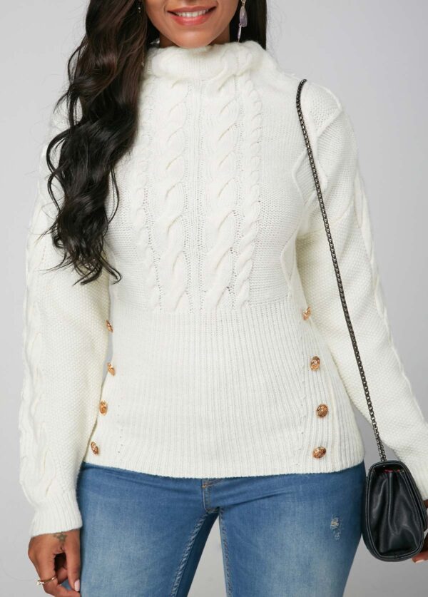 Long Sleeve White Cable Knit Sweater