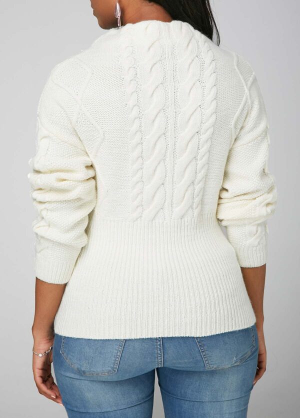 Long Sleeve White Cable Knit Sweater - Image 3