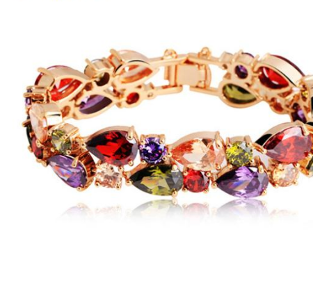 Rose Gold  MultiColor  Stones Mona Lisa Zircon Bracelet