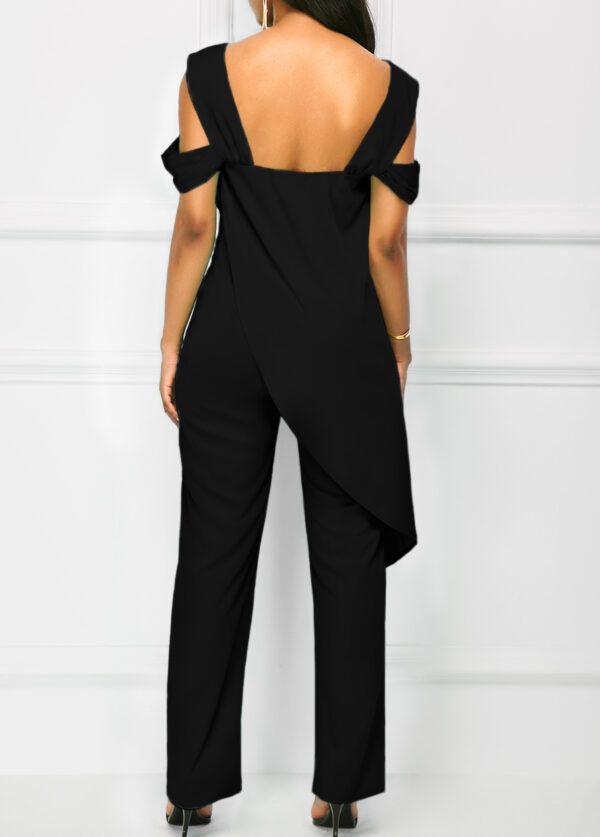 Open Back Strappy Cold Shoulder Overlay Jumpsuit - Image 3