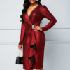 Wine Red Sequin Dress With Zipper Back