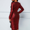 Wine Red Sequin Dress With Zipper Back - Image 2